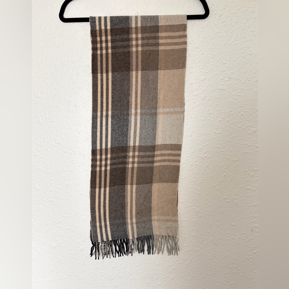 Jos. A. Bank 100% Cashmere Plaid Scarf Brown, Gray, and Cream